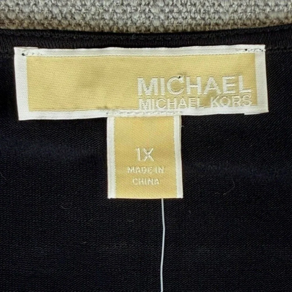 Michael Kors Womens 1X Black V-Neck Layered Hem Long Sleeve Blouse  NEW
